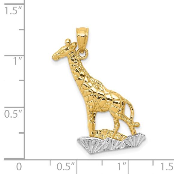 14K Yellow Gold and White Rhodium 2D Giraffe Pendant, 15 x 29mm